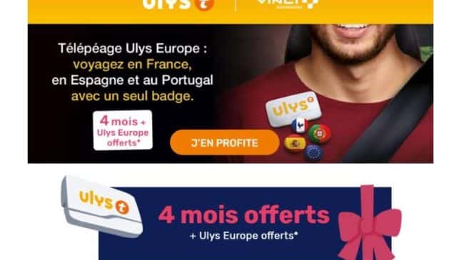 Télépéage Ulys by VINCI Autoroutes 4 mois offerts Ulys Europe Offerts Espagne + Portugal