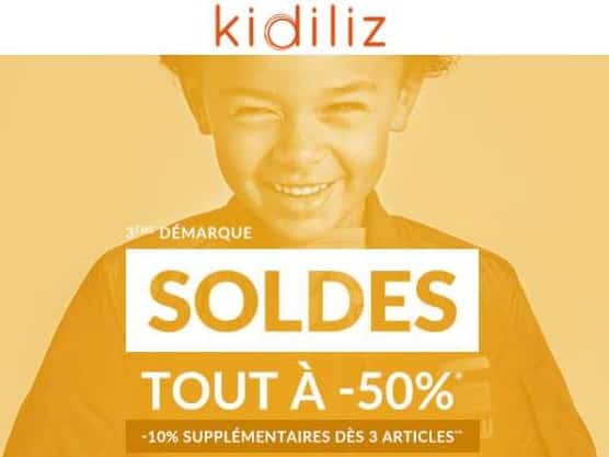 Bon plan soldes Kidiliz ! Tout à -50% (+10% suppl. dés 2 art.) + livraison gratuite !