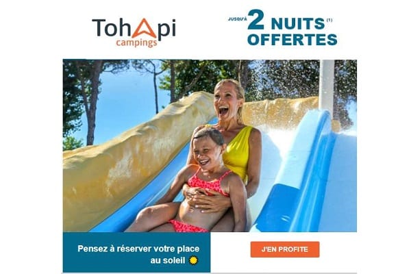 jusqu’à 2 nuits offertes dans en camping tohapi cet été