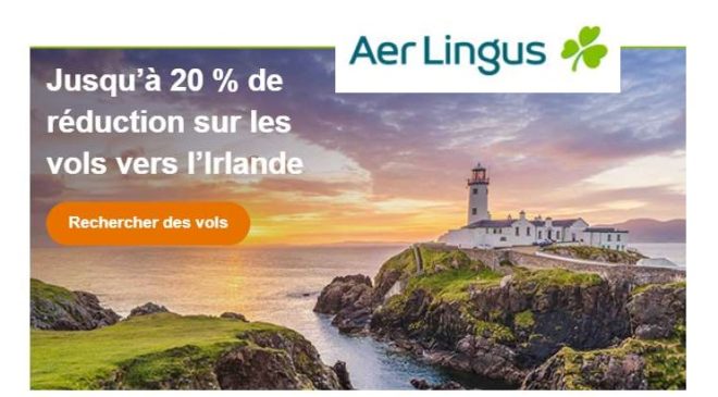 Jusqu'à 20 % sur votre prochain vol Aer Lingus vers Dublin depuis la France