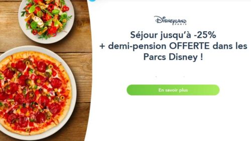 Jusqu’à -25% sur les séjours Disneyland = la demi-pension gratuite