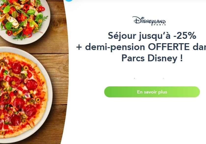 Jusqu’à -25% sur les séjours Disneyland = la demi-pension gratuite