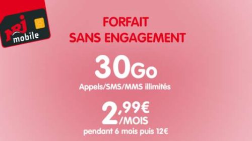 Vente Privée NRJ Mobile forfait 30Go à 2,99€