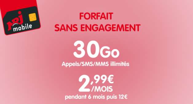 Vente Privée NRJ Mobile forfait 30Go à 2,99€