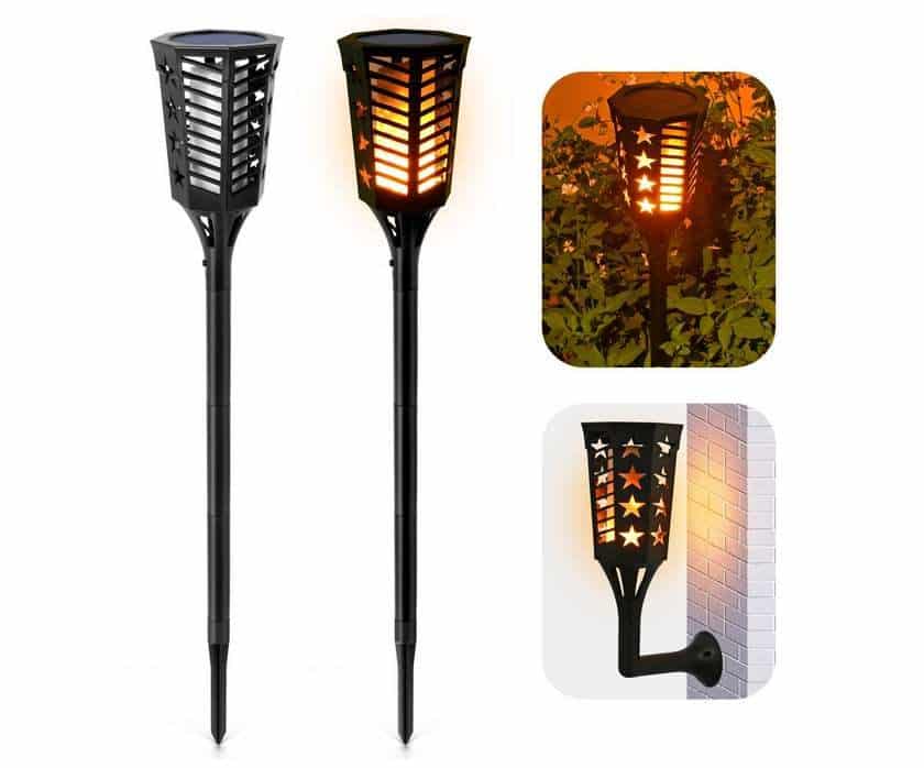 le lot de 2 lampes solaires flammes vacillantes grille étoile