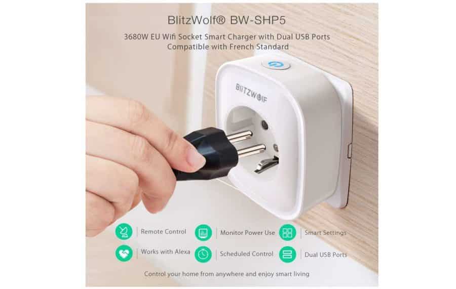15,19€ la prise connectée Wi-Fi BlitzWolf avec 2 ports USB (Amazon Alexa, Google Home, Ifttt)