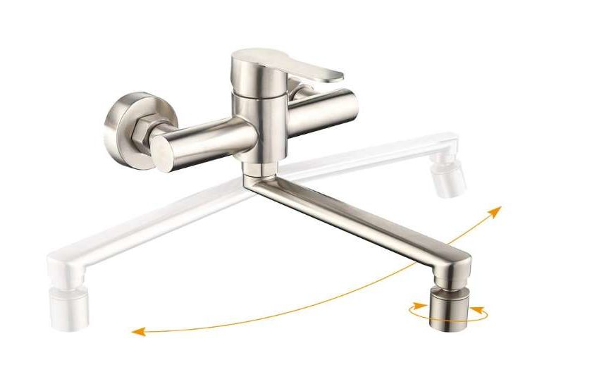 robinet de cuisine mural avec bec pivotant et 2 modes de jet Homelody