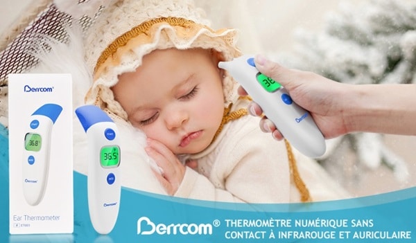 11,49€ thermomètre infrarouge oreille ou front Berrcom (écran digital, mémoire…)