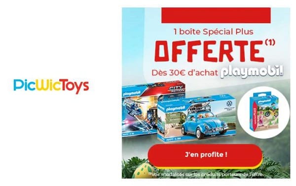 1 boite playmobil spécial plus offerte pour 30€ d’achat playmobil