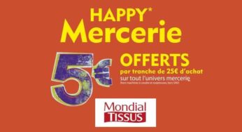5€ de remise sur l’univers mercerie de Mondial Tissus dès 25€ d’achats