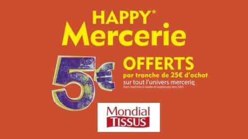 5€ de remise sur l’univers mercerie de Mondial Tissus