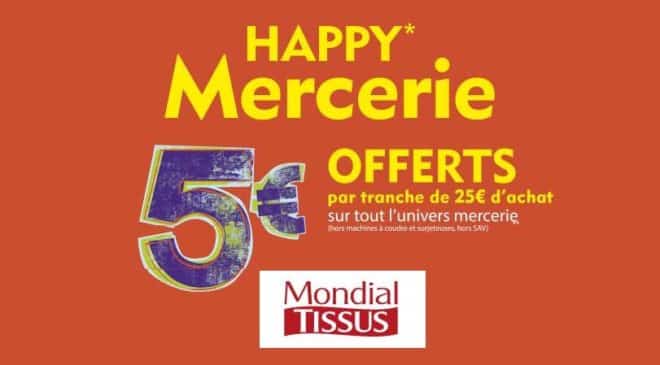 5€ de remise sur l’univers mercerie de Mondial Tissus