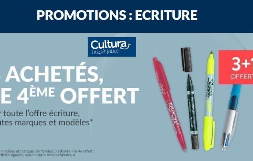 3 achetés = le quatrième offert sur tout le rayon écriture Cultura