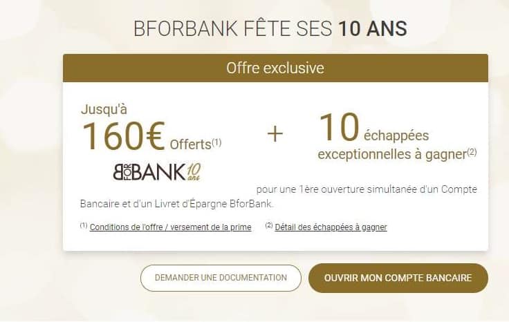 ✖️ TERMINÉ ✖️ Anniversaire BforBank : jusqu’à 160€ offerts si vous ouvrez un compte courant et livret épargne 💰