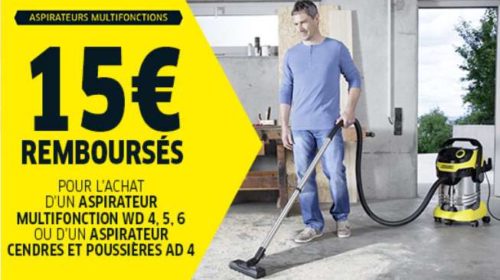 Offre de remboursement 15€ remboursés pour l'achat d'un aspirateur multifonction Karcher