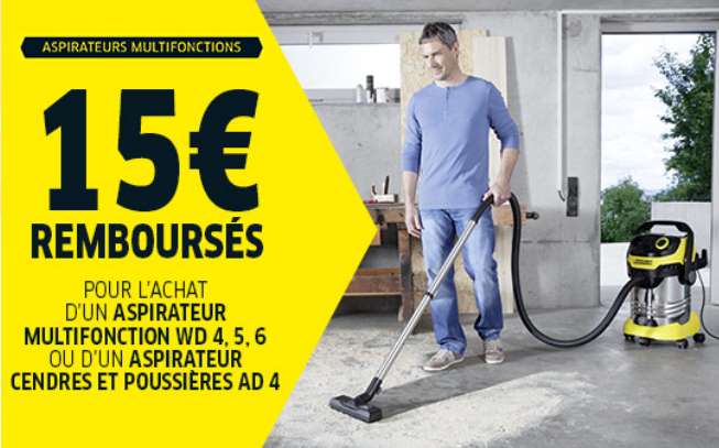 Offre de remboursement : 15€ remboursés pour l’achat d’un aspirateur multifonction Karcher ou aspirateur cendres Karcher