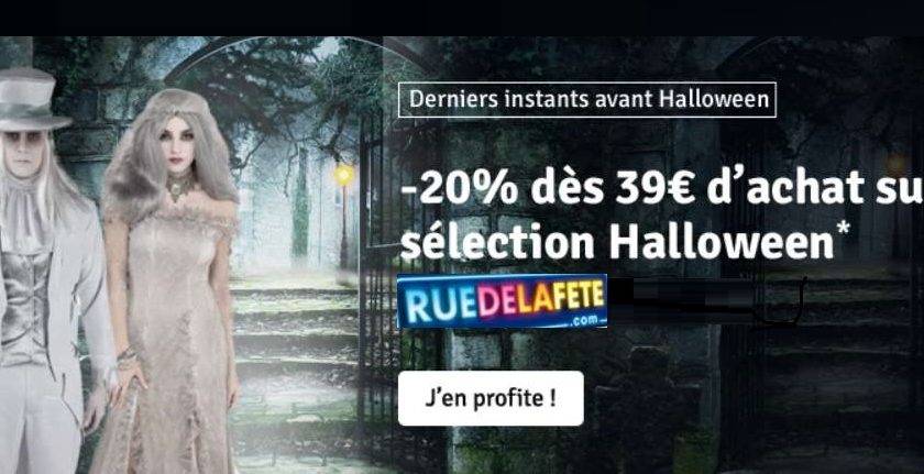 Remise de 20% sur des déguisements et costumes Halloween sur Rue de la Fête