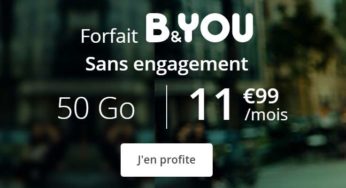 Vente flash série spéciale B&YOU 50Go : 11,99€/mois dont 6Go Europe/DOM, 14,99€/mois dont 10Go Europe/DOM sans condition de durée