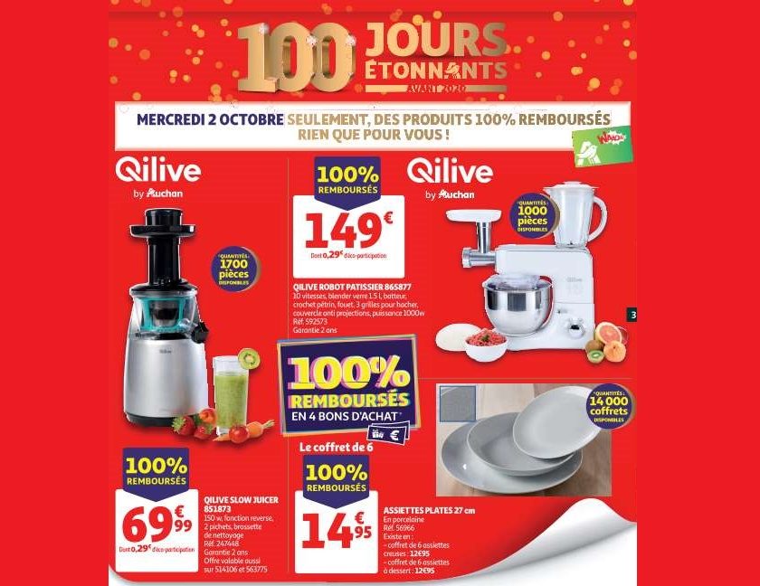 Catalogue Auchan des produits 100% remboursés du mercredi 2 octobre 2019