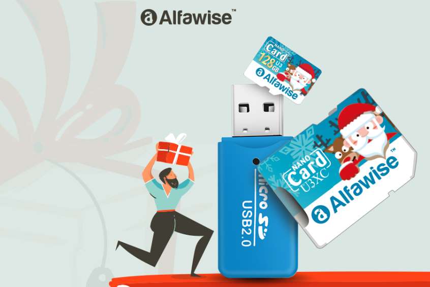 Vente flash : 14,47€ carte micro SDXC 128GO U3 Alfawise Christmas Edition (avec adaptateur SD et USB) livraison gratuite