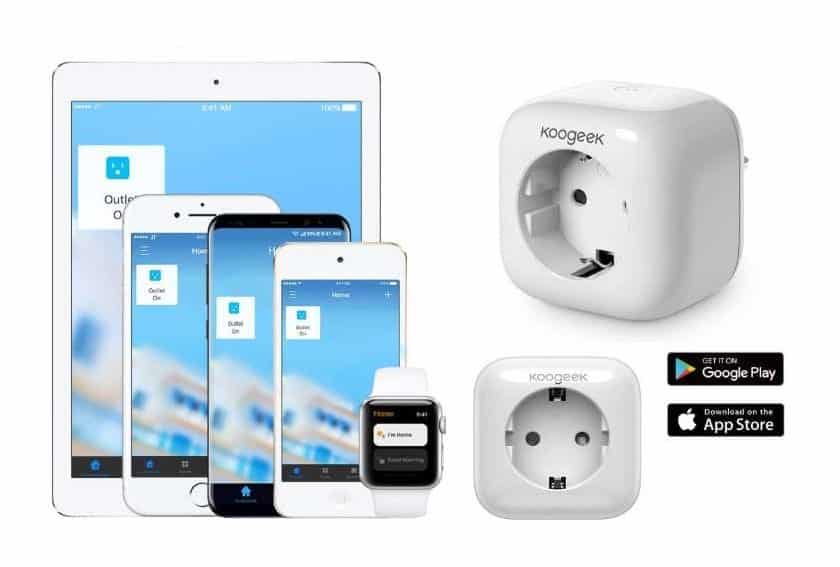 prise connectée Wi-Fi Koogeek appli, Apple HomeKit, Amazon Echo, Google Home Siri, Alexa, Google Assistant