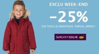 25% de remise sur les manteaux et parkas Sergent Major (en ligne)