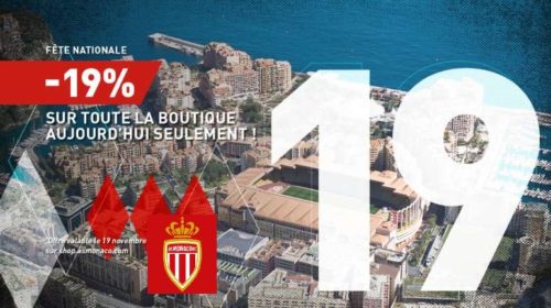 Fête nationale 19% de remise sur toute la boutique AS Monaco