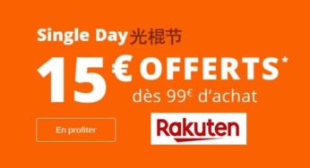 Rakuten Single’s Day = -15€ de remise dés 99€ ou -30€ dés 299€ (aujourd’hui seulement)
