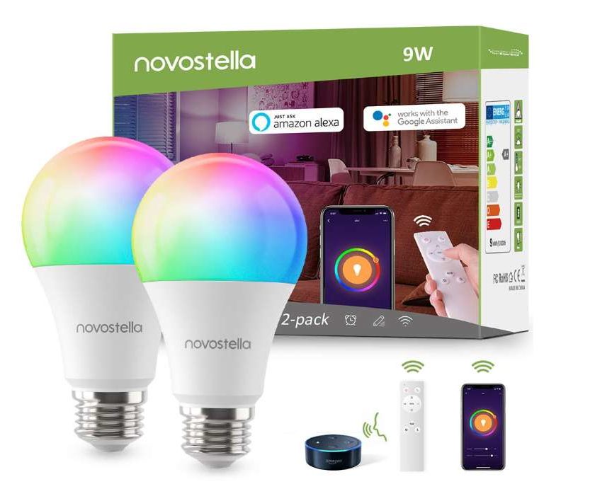 lot de 2 ampoules WiFi LED Novostella avec télécommande et compatibles Google Home et Alexa