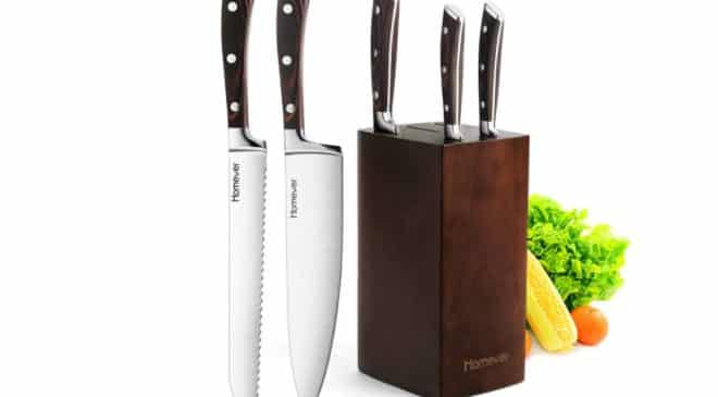 lot de 5 couteaux de cuisine professionnels Homever avec bloc en bois