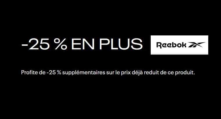 25% de remise supplémentaire sur des milliers d’articles Reebok en promotion + livraison gratuite dés 25€