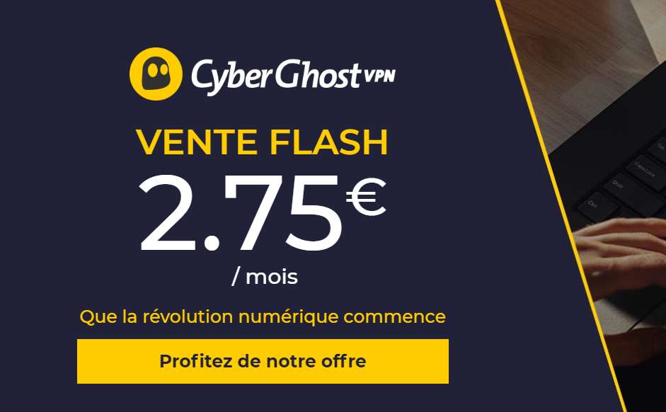 Vente flash CyberGhost VPN : 2,75€/mois (soit 33€ l’année) pour avoir le VPN Élu meilleur VPN en Allemagne