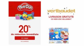 20% de remise immédiate sur Play-Doh Hasbro + livraison gratuite sur Vert Baudet
