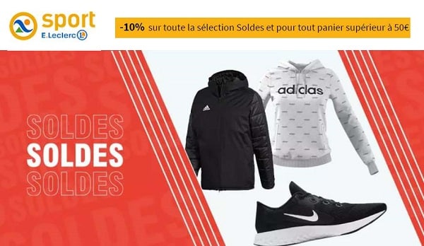 10% de remise supplémentaire sur les Soldes E Leclerc Sport à partir de 50€ d’achat