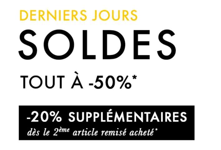 Deux superbes offres Un Jour Ailleurs : 20% supplémentaire sur les soldes dés 2 articles + tout l’outlet à -70%