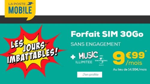 Forfait 30go La Poste Mobile Sans Engagement Tout Illimité Dont Music Illimitee Avec Universal Music