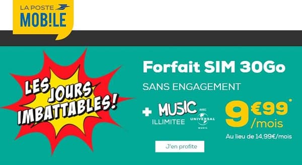 Forfait 30go La Poste Mobile Sans Engagement Tout Illimité Dont Music Illimitee Avec Universal Music