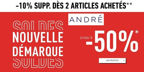 Remise Pour Les Soldes André Et 10% Suppl. Dès 2 Articles Et Livraison Gratuite