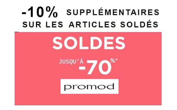 10% supplémentaire sur tous les articles démarqués pour les dernières heures des soldes Promod