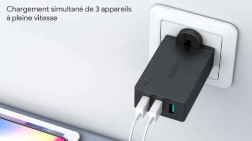 Chargeur Secteur Usb 3 Ports 30w Aukey Pa U35