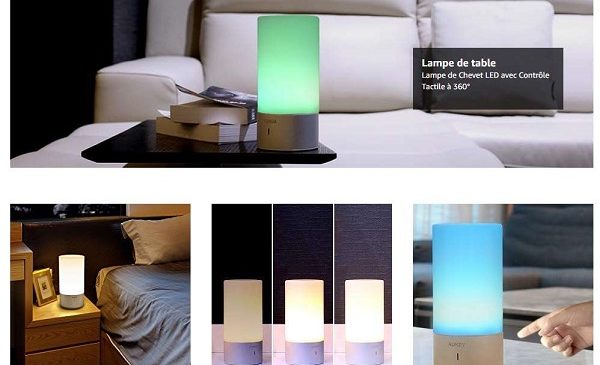 Argent AUKEY Lampe de Chevet LED RGB avec Contrôle Tactile à 360° Grande 