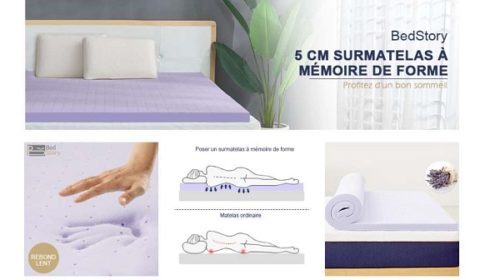 50% De Remise Sur Tous Les Sur Matelas à Mémoire De Forme Bedstory 5cm Anti Acarien Avec Housse Amovible