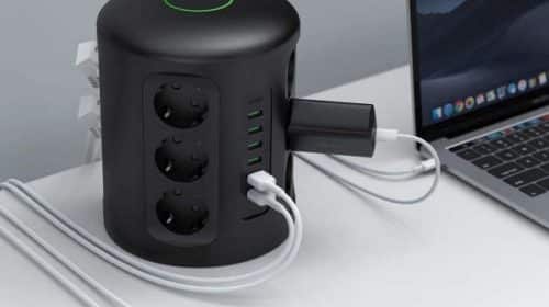 Aukey Tour Multiprise Avec Protection Parafoudre, 6 Ports De Charge Usb Et 12 Pr