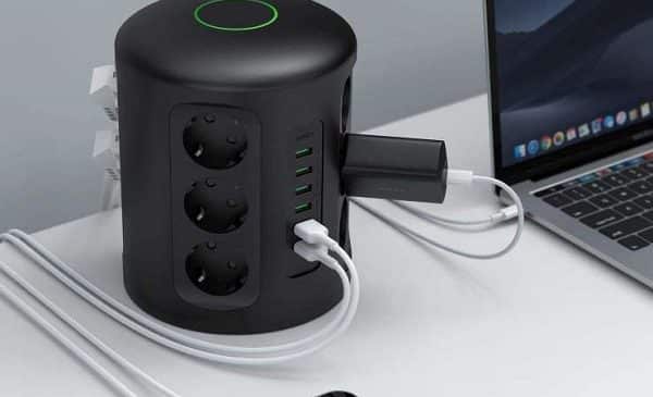 Aukey Tour Multiprise Avec Protection Parafoudre, 6 Ports De Charge Usb Et 12 Pr