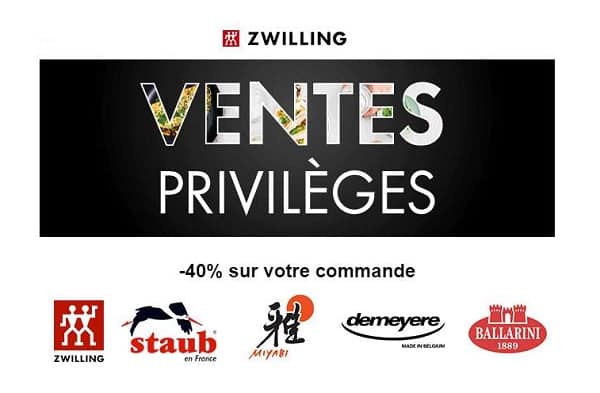 Vente privée ZWILLING : 40% de remise sur tout le site (couteaux, ustensiles de cuisson, art de la table, cocotte, poêles….)