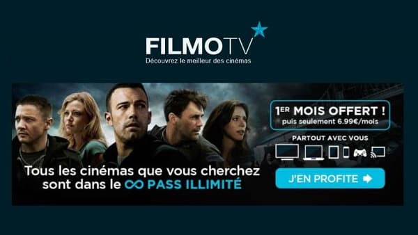 Pass VOD FilmoTV illimité 1 mois offert pour 1 mois acheté (soit 6,99 € les 2 mois – sans engagement)