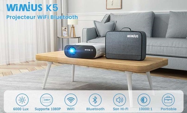 vidéoprojecteur home cinéma wimius k5 wifi bluetooth 6000 lumens