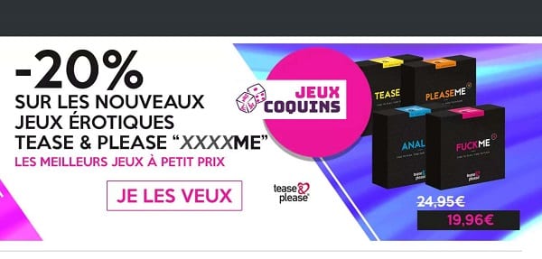 20% De Remise Sur Les Jeux Coquins Avec Accessoires Tease & Please