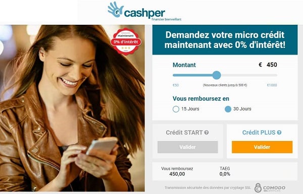 Mini-prêt à 0% d’intérêt jusqu’à 500€ (demande en ligne) avec Cashper jusqu’à la fin du mois