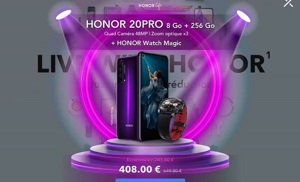 Pack Smartphone Honor 20 Pro +  Montre Connectée Honor Watch Magic
